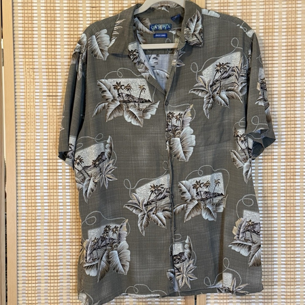 Campia Mens XL Shirt Hawaiian Floral Palm Short Sleeve Button Up Tropical Resort